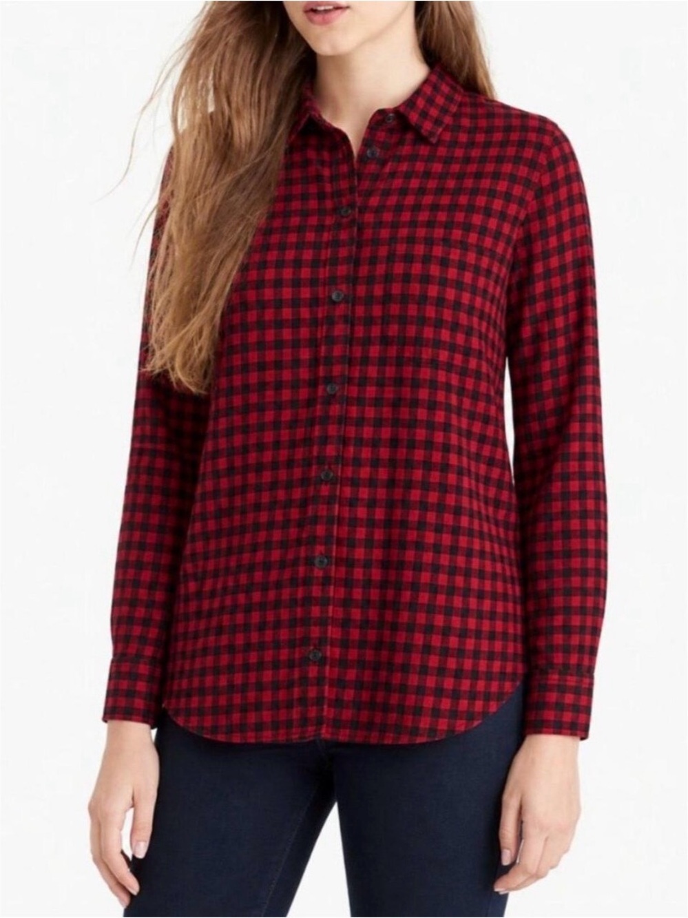J. Crew Red and Black Buffalo Check Button-Down Shirt Like New.